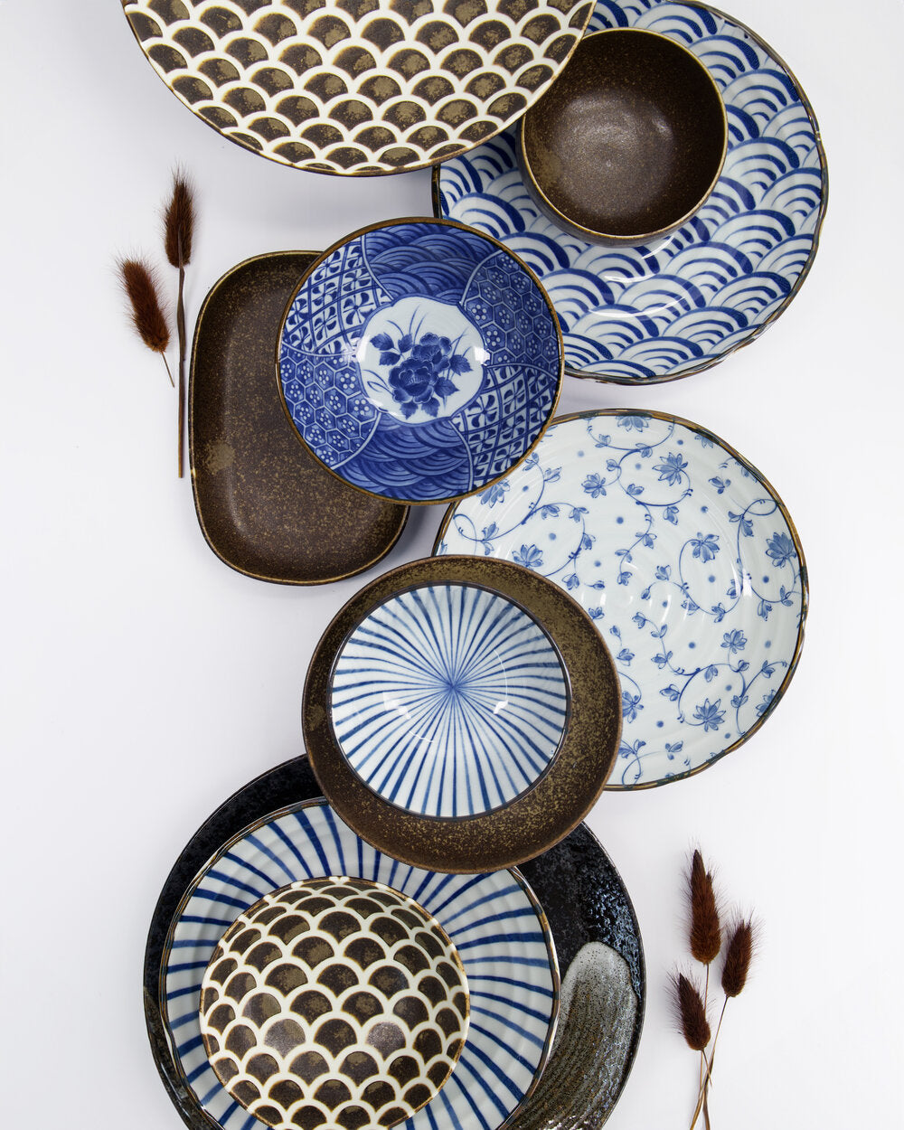 Tokyo Design Studio  Natsu Tokusa Rice skål, blå/hvid - Ø12 cm.