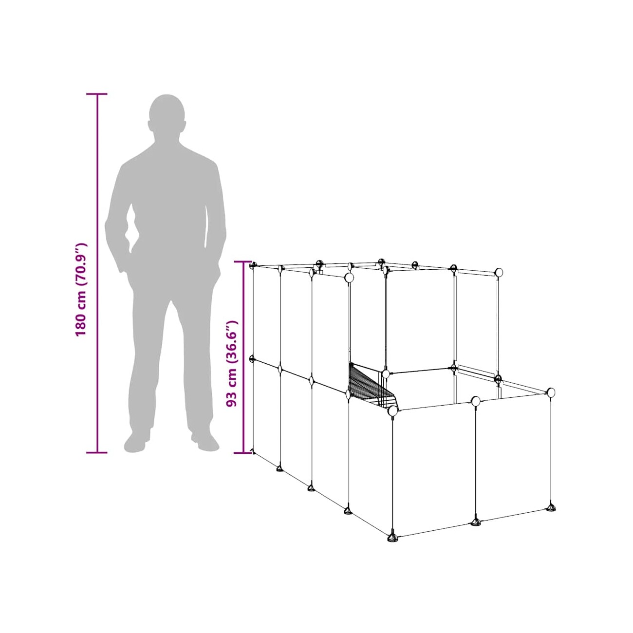 VidaXL Kleintierkäfig PP Stahl Freigehege Transparent/Schwarz schwarz 1,42 m, 74 cm, 93 cm
