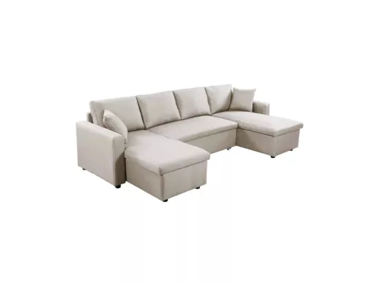 Canapé Panoramique Convertible avec 2 Coffres en Tissu