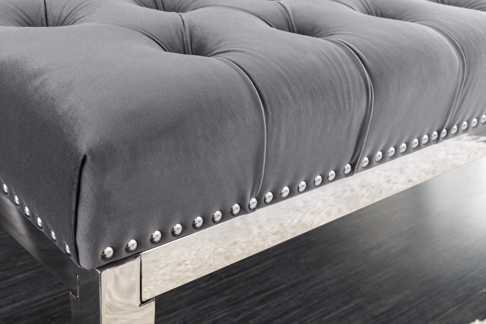 Design Sitzbank CASTLE DELUXE 165cm grau Samt silber Edelstahl gepolstert