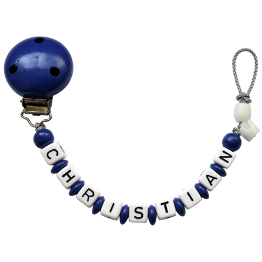 Schnullireich Schnullerkette mit Namen bis 9 Buchstaben (Lange Namen) Dunkelblau