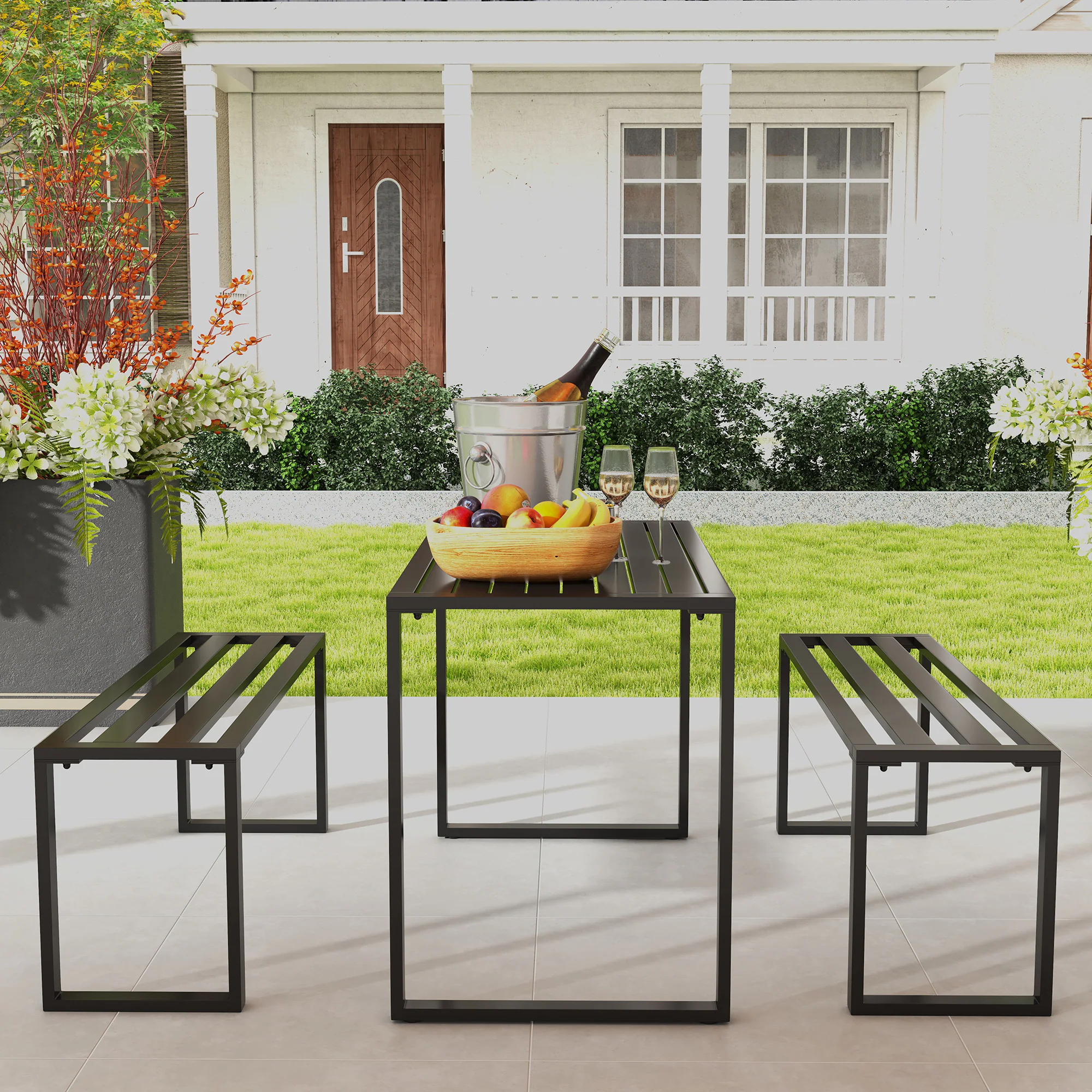 Outsunny Gartengarnitur als 3-teiliges Set schwarz