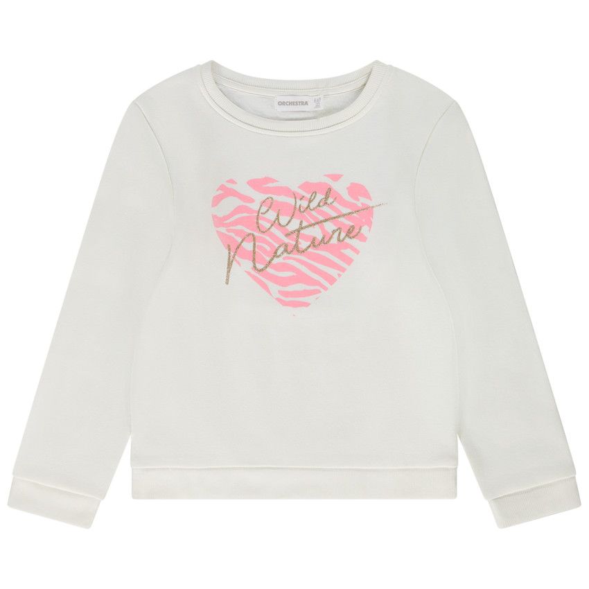 Sweat en molleton uni print fantaisie pour fille - Ecru