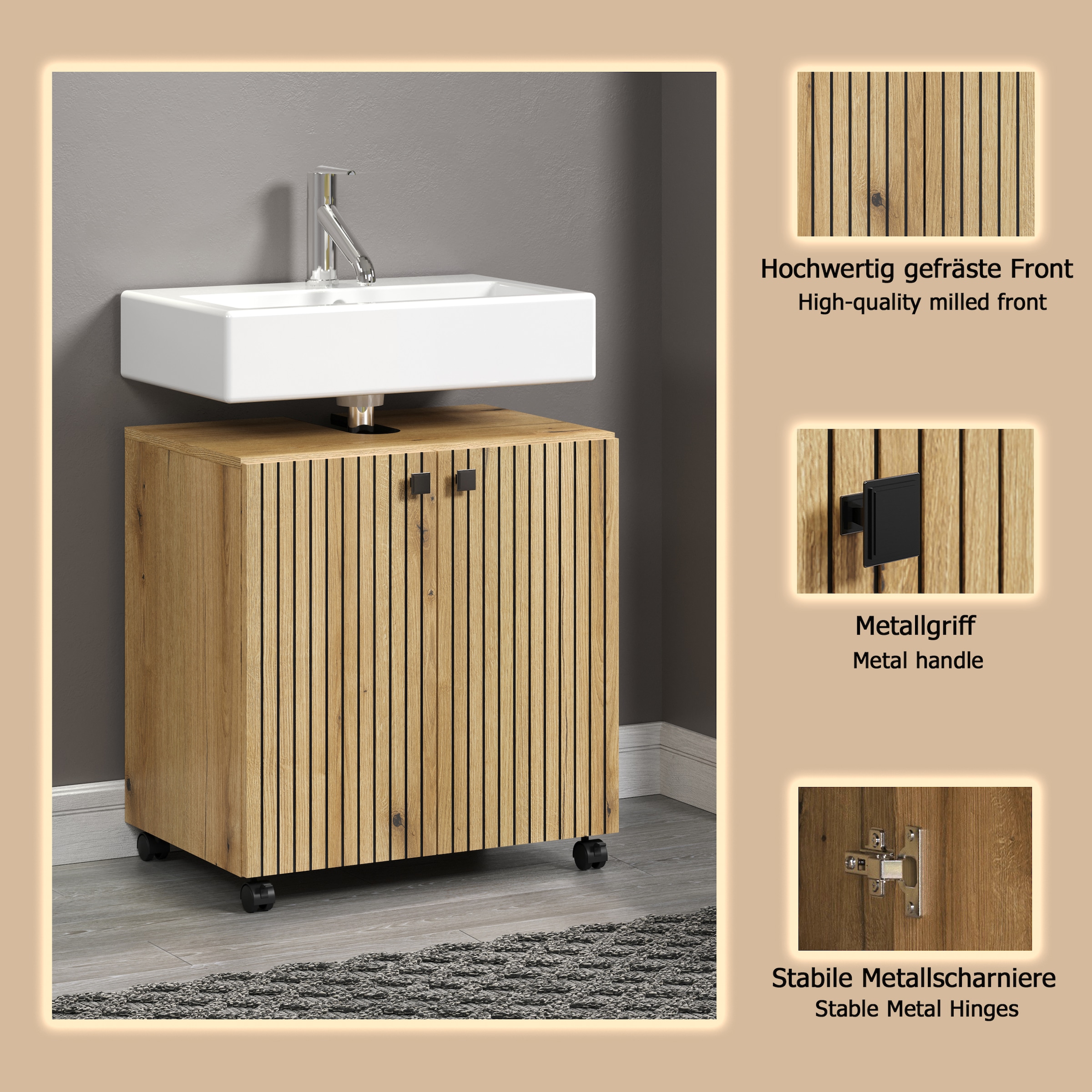 welltime Waschbeckenunterschrank »Amrum« 1 Stk. tlg. Waschtisch auf Rollen - (B/T/H) wahlweise 60-80/42/64 cm