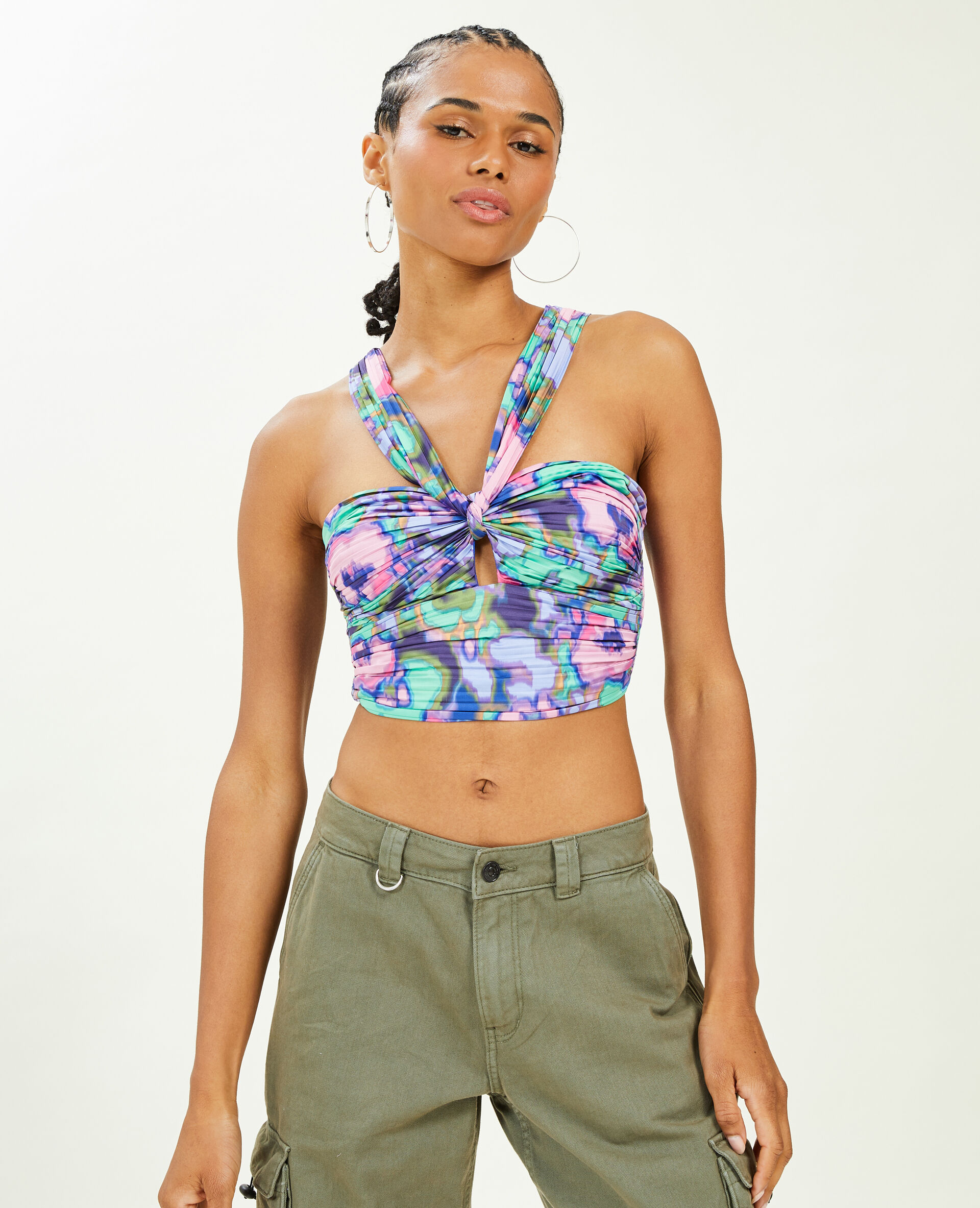 Top brassière en tissu satiné plissé - Violet