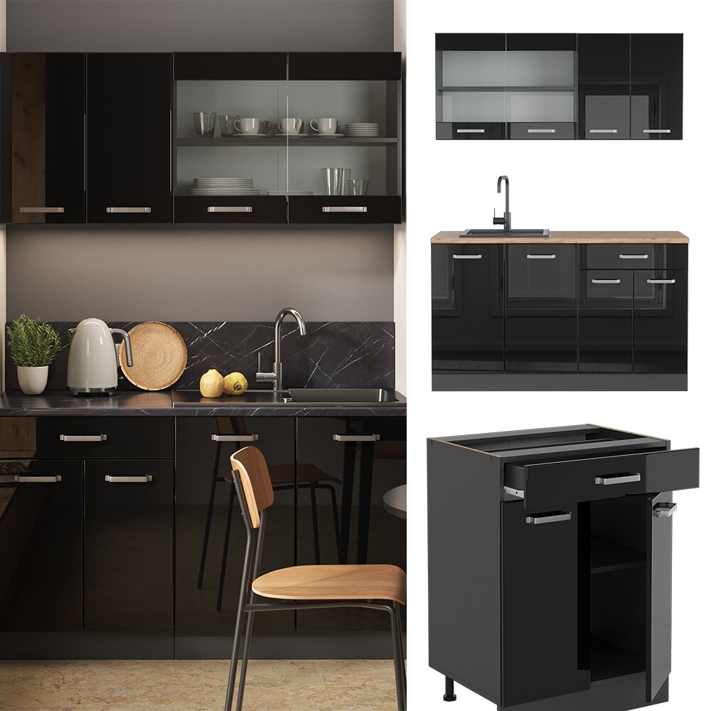 Vicco Küchenzeile R-Line Solid Anthrazit Schwarz 140 cm modern Küchenschränke Küchenmöbel