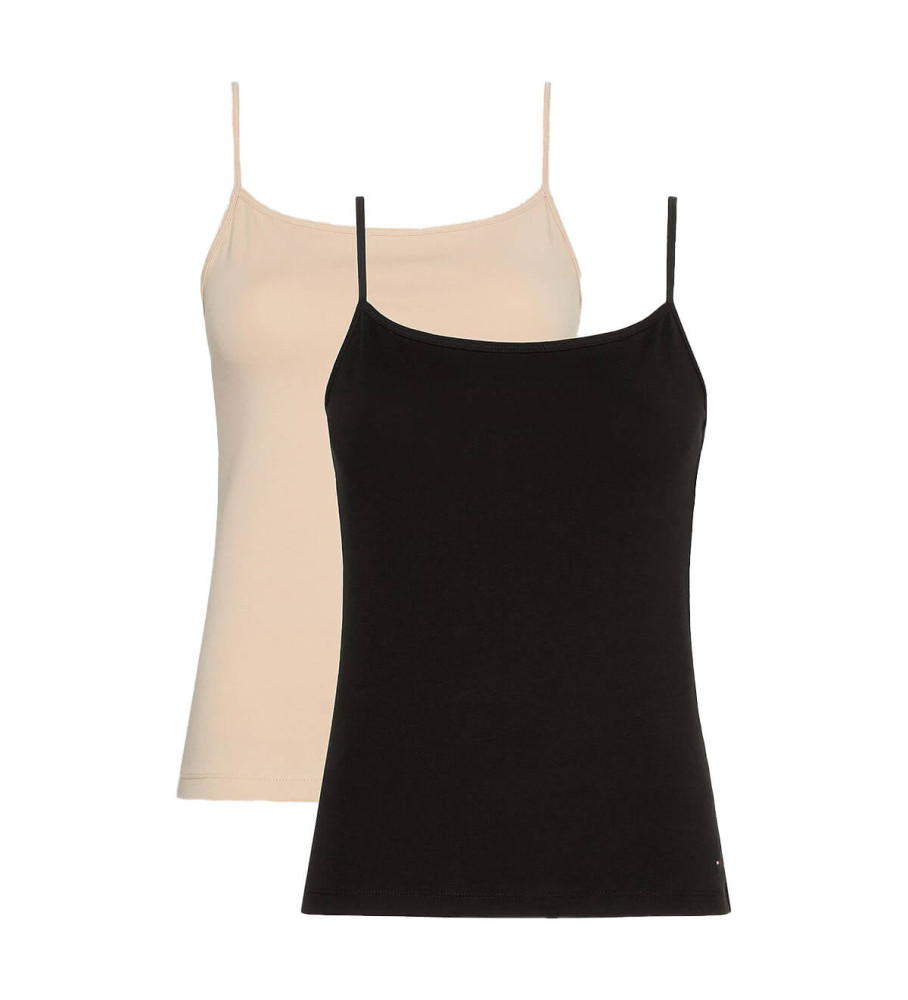 Conjunto de 2 camisetas Tommy Hilfiger Premium Essential, rosa e preta.
