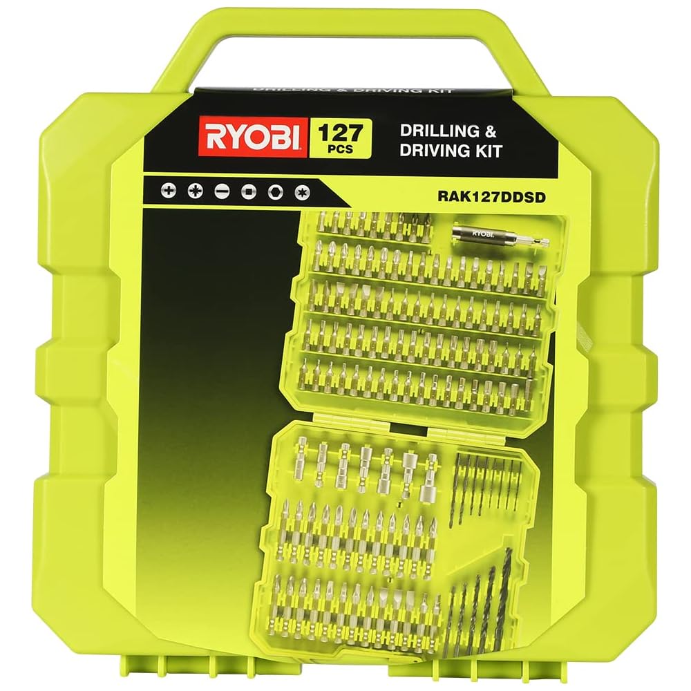 RYOBI - Perceuse-Visseuse à Percussion 18V ONE+ - 2 Vitesses - Livrée avec 1 Batterie Lithium+ 2,0Ah et 1 Batterie Lithium+ 4,0Ah, 1 Chargeur et 1 Sac de Rangement - R18PD2-242S & - Mallette 127 acces : Bricolage