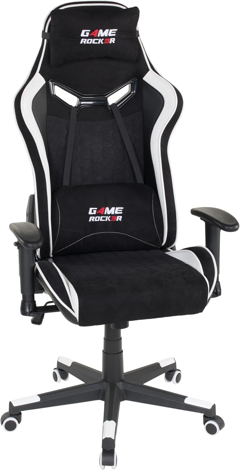 GAME ROCKER Gaming Stuhl G-30 Mikrofaser schwarz/weiß, bis 110 kg belastbar