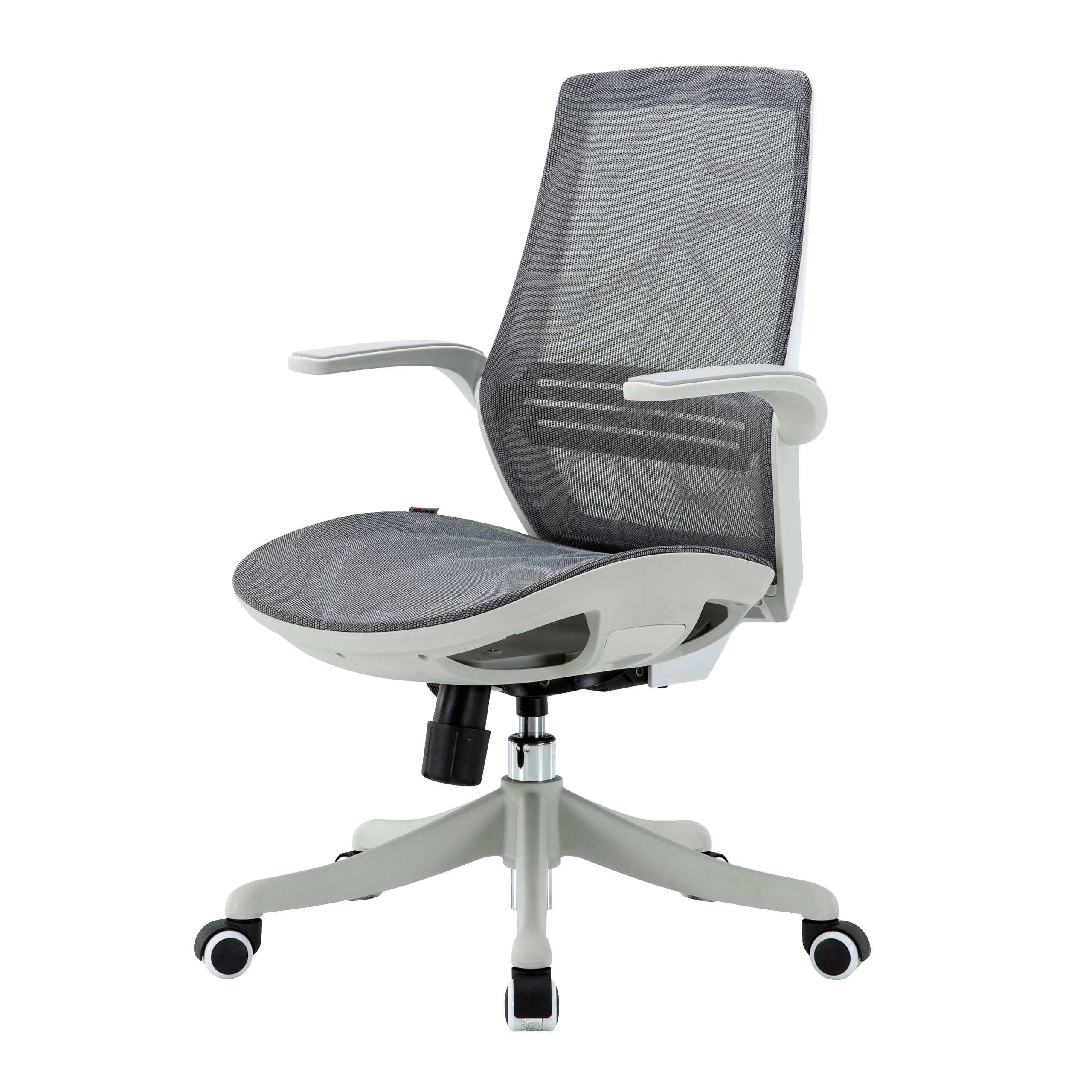 Bürostuhl MCW-J91, Schreibtischstuhl, ergonomische S-förmige Rückenlehne, Taillenstütze hochklappbare Armlehne ~ grau