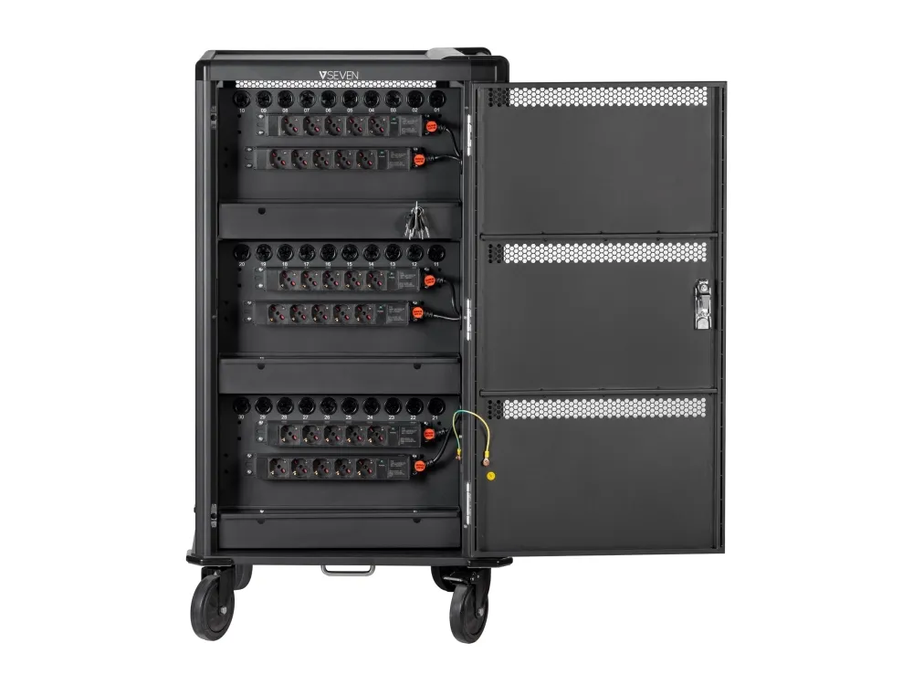 V7 CHGCT30-2E - Vogn med hjul (kun opladning) - for 30 tablets / notebooks - låsbar - højkvalitets koldrullet stål - mørkegrå, sort - skærmstørrelse: op til 17