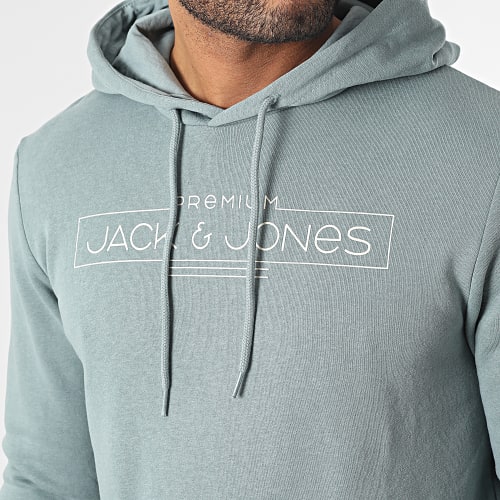 Sweat Capuche Logo Gris Bleu