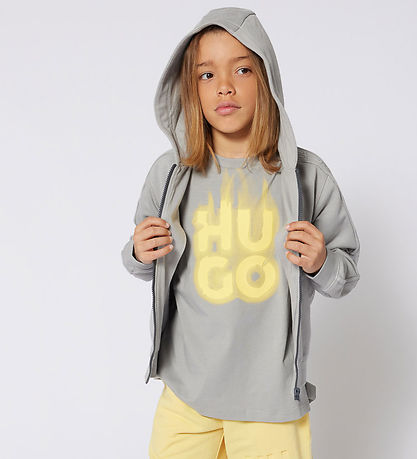 HUGO T-Shirt - Ultimate Grau m. Gelb