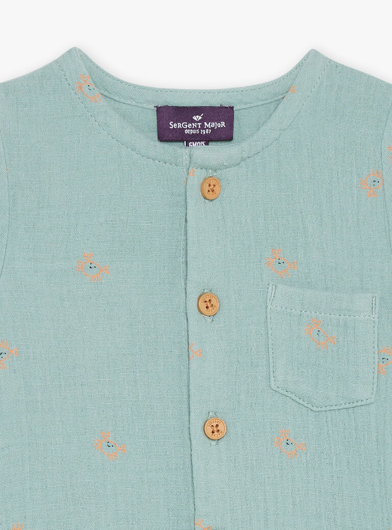 Combisaison courte turquoise pâle à imprimé crabe