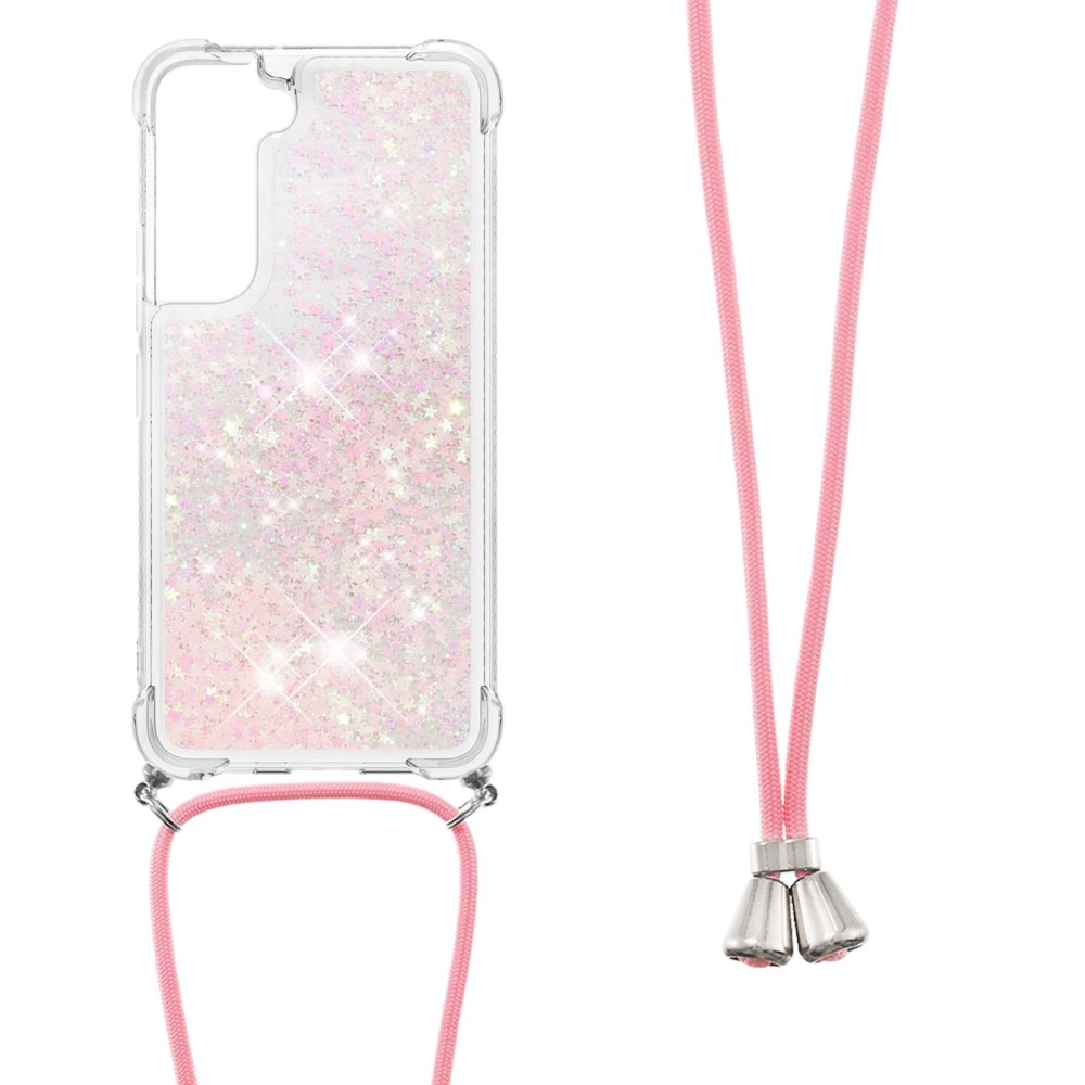 Samsung Galaxy S22 5G Necklace Gummi Hülle Liquid Glitzer   Handykette (130cm) - Rosa
