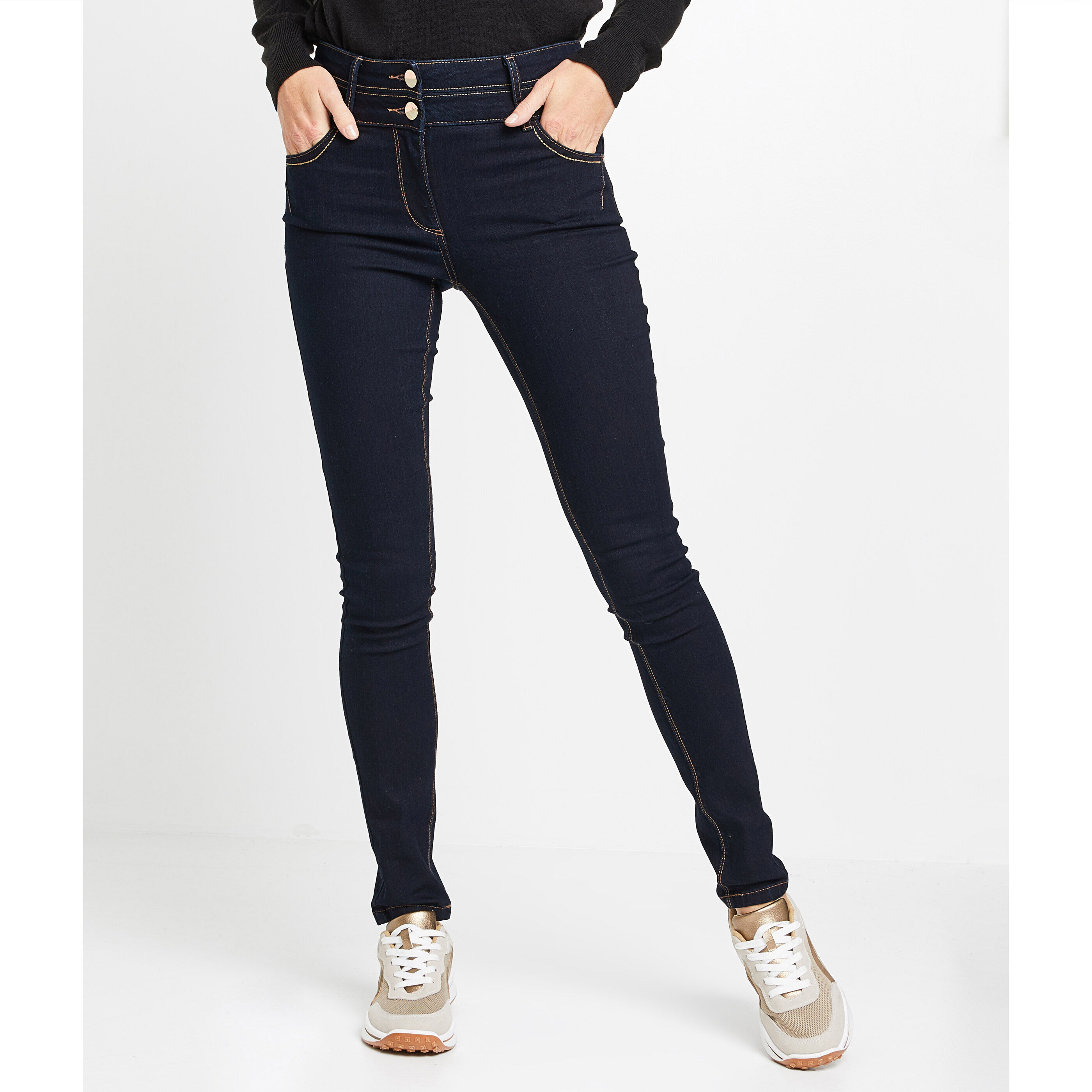 Jean slim taille haute MILAN femme - BLUE BLACK