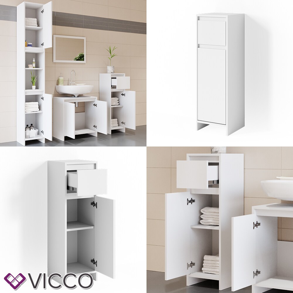 VICCO Badschrank EMMA Weiß - Badezimmerschrank Badregal Midischrank Schublade