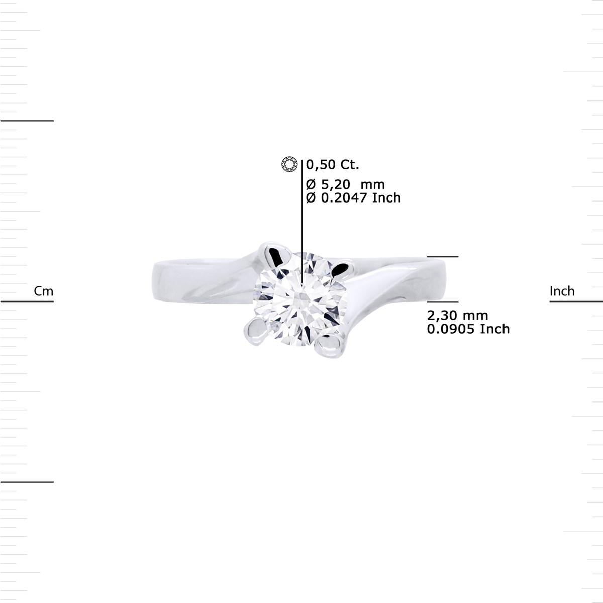 Solitaire Diamant 0,50 Cts 4 Griffes Or Blanc 18 Carats