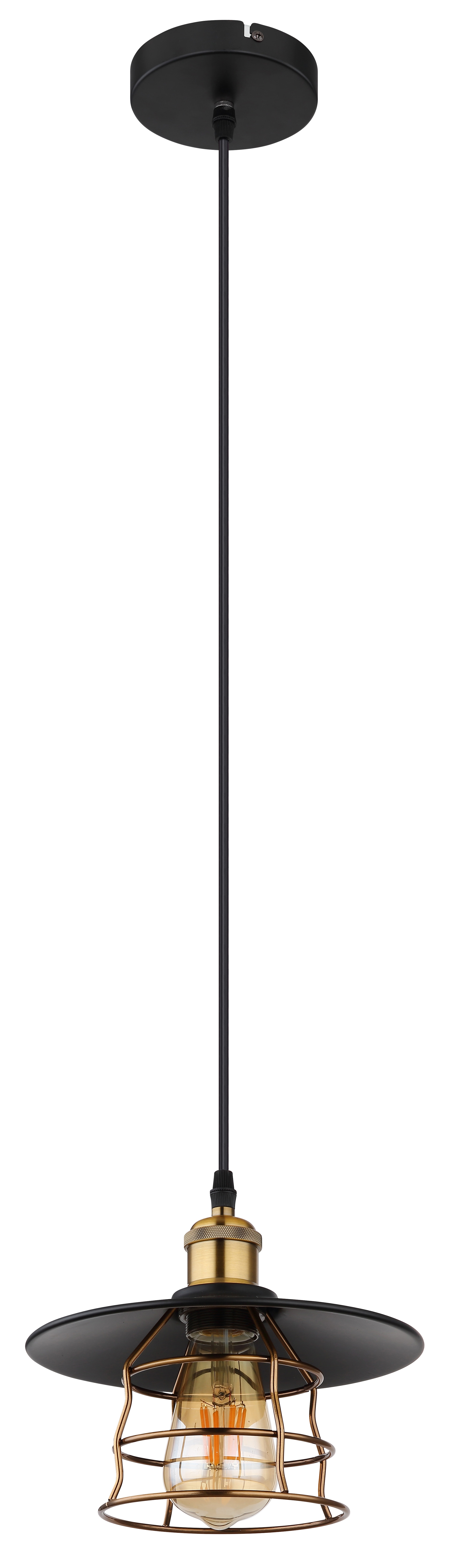 GLOBO Retrofit Pendelleuchte VIEJO 22 cm schwarz/altmessingfarbig