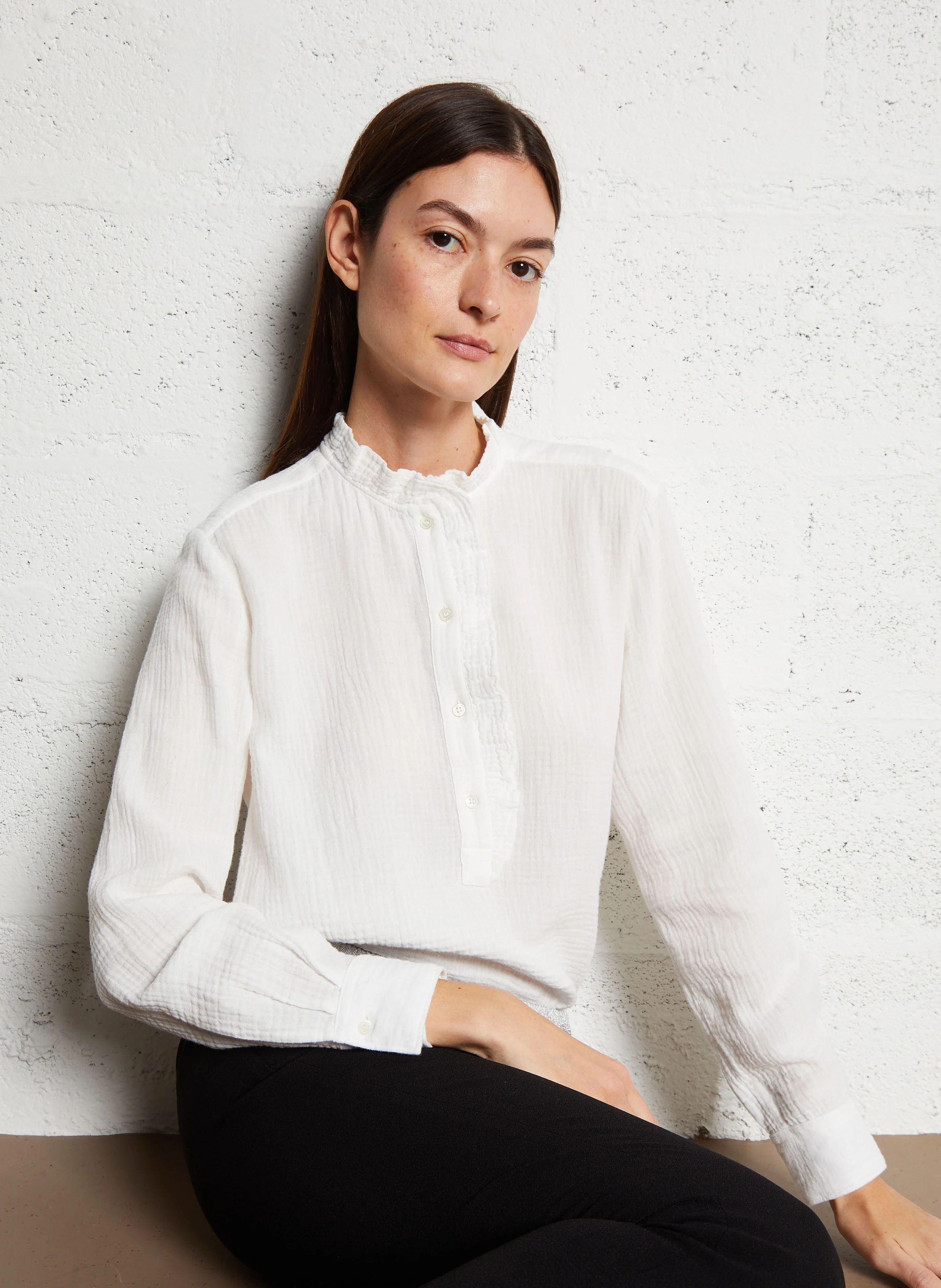 CARMEN - Top col victorien en coton | Blanc
