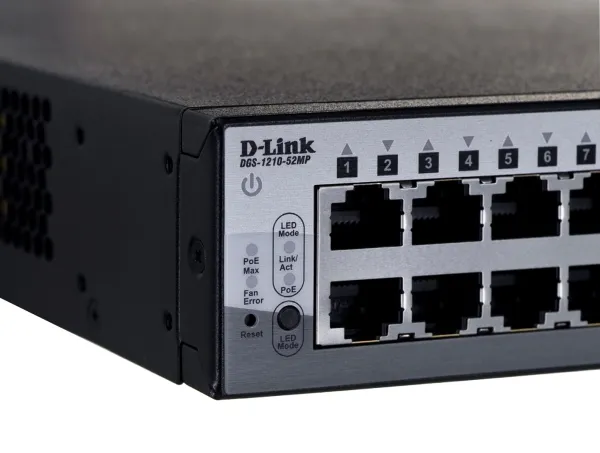 D-Link Web Smart DGS-1210-52MP - Switch - Administreret - 8 x 10/100/1000 (PoE )   40 x 10/100/1000 (PoE)   4 x SFP - desktop, monterbar på stativ - PoE  (370 W)