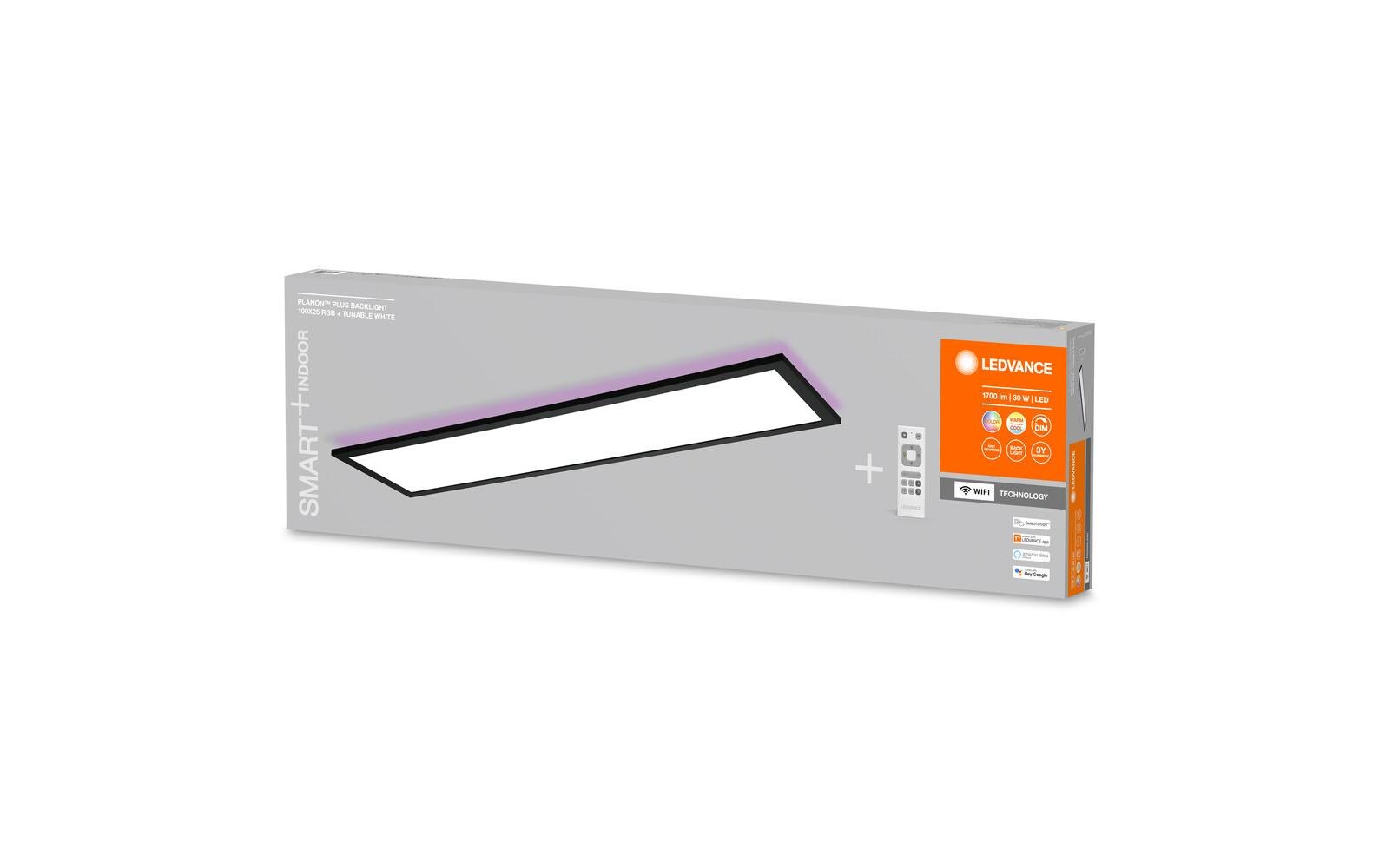 LED-Panel SMART+ Planon Plus Backlight 100x25cm, RGBTW, sw<br>Smart Panel mit Haupt- und Hintergrundbeleuchtung mit WIFI-Technologie