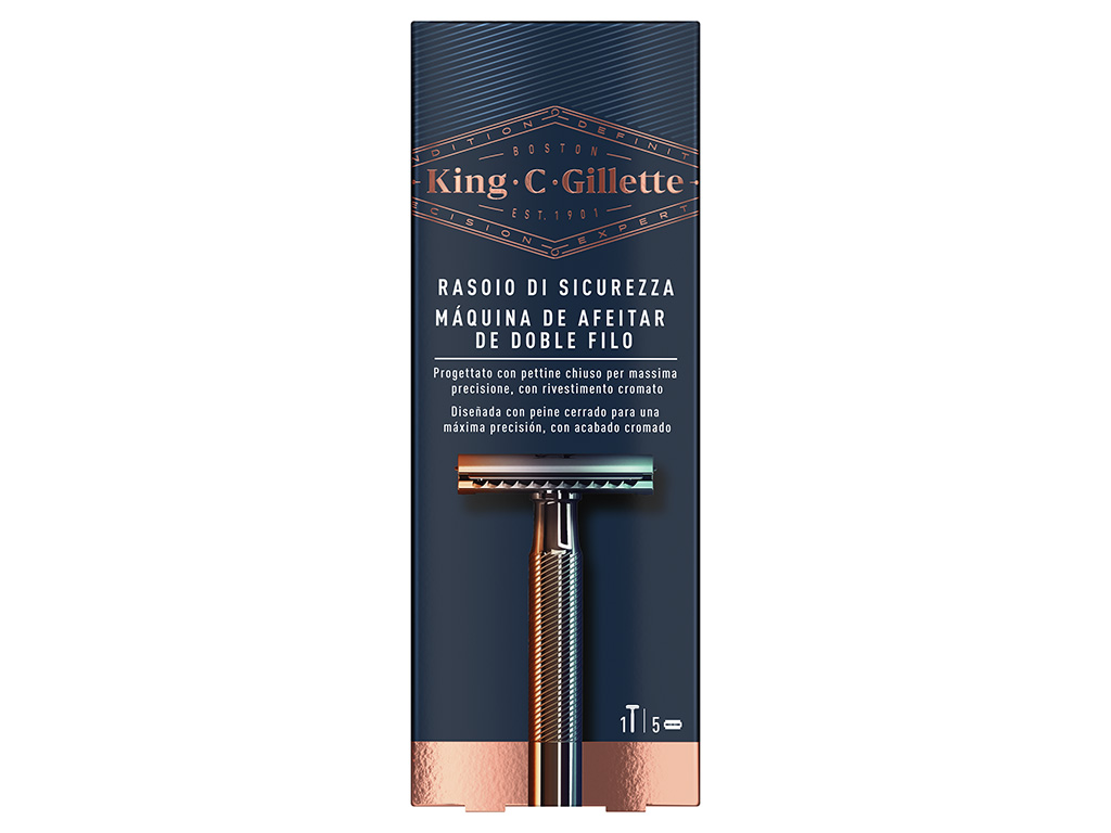 Máquina de Barbear Duplo Gume com 5 Recargas de Lâminas King C. Gillette