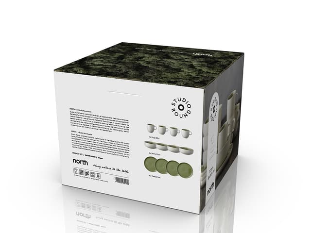 Studio Round Brunchsæt Matte white/Shiny moss