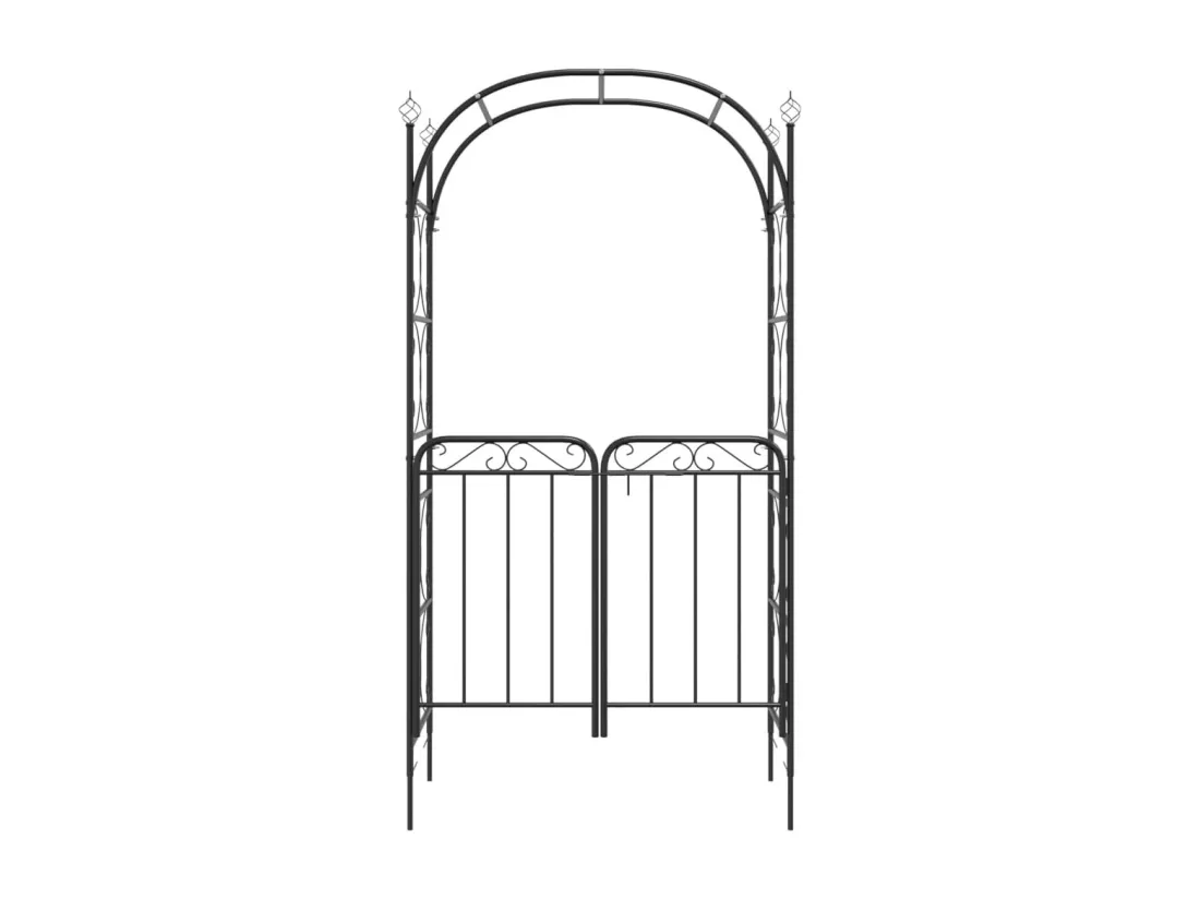 Arche de jardin avec portail noir 108x45x235 cm acier
