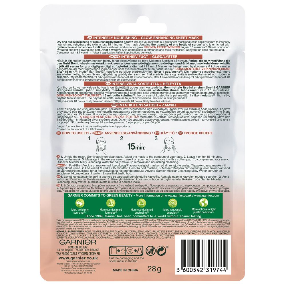 Garnier Skin Active Nutri Bomb Milky Tissue Mask - 28 g.