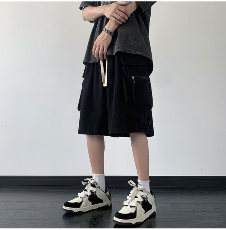 Femilina - Hoge taille, effen, wijde cargoshorts