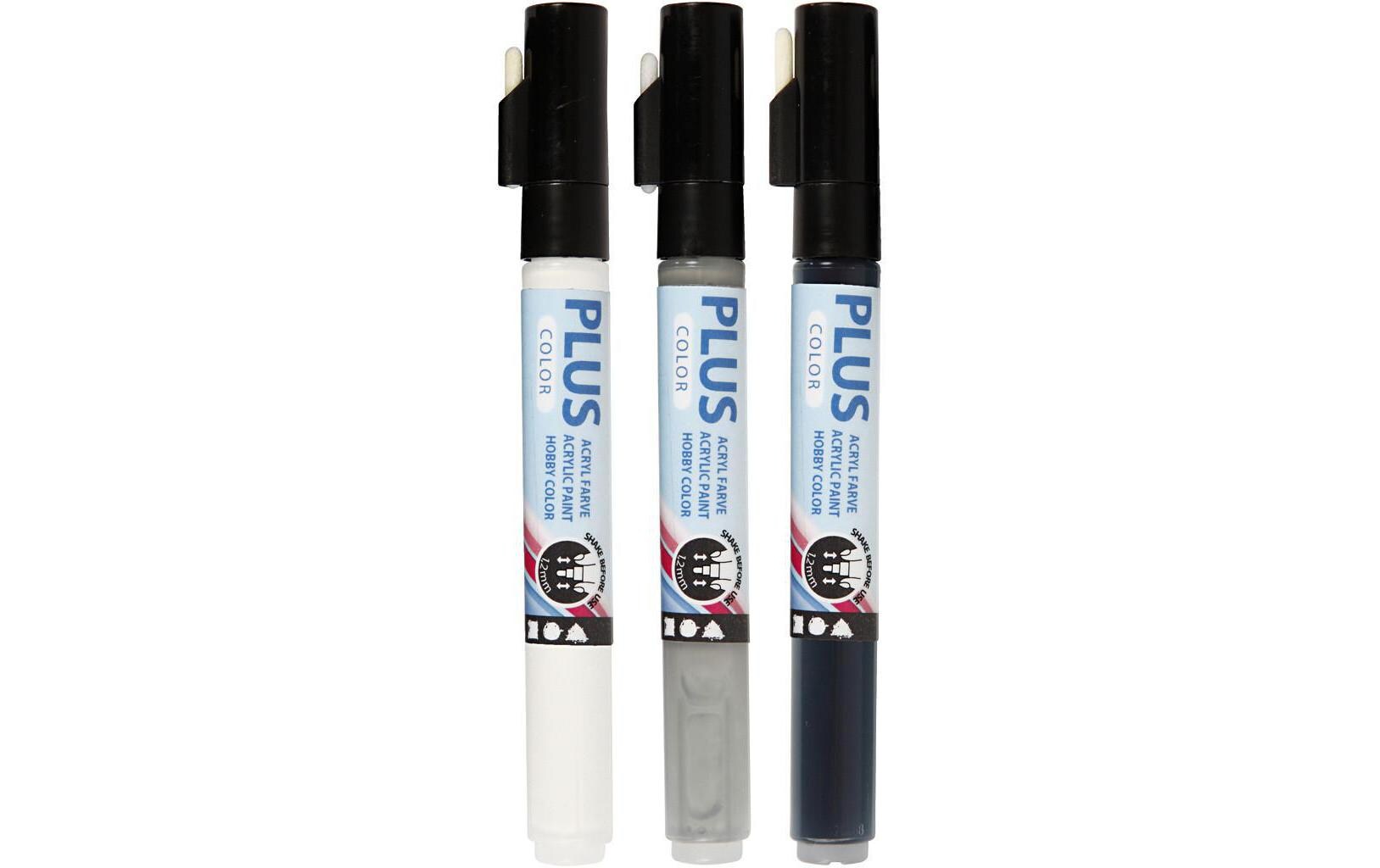 Acrylmarker Plus Color 3er Set, Schwarz; Weiss; GrauAcrylstifte für Z. B. Steine anmalen