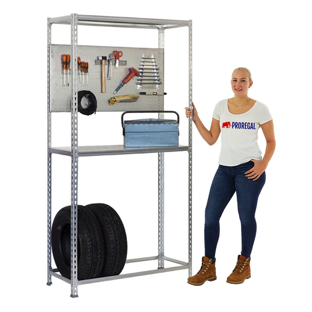PROREGAL Bandenrek met werkblad Metal Shark nr. 4 HxBxD 200 x 100 x 40 cm 6 banden gegalvaniseerd