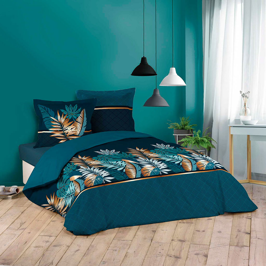 Parure de lit coton ALIANOR bleue 240x260cm