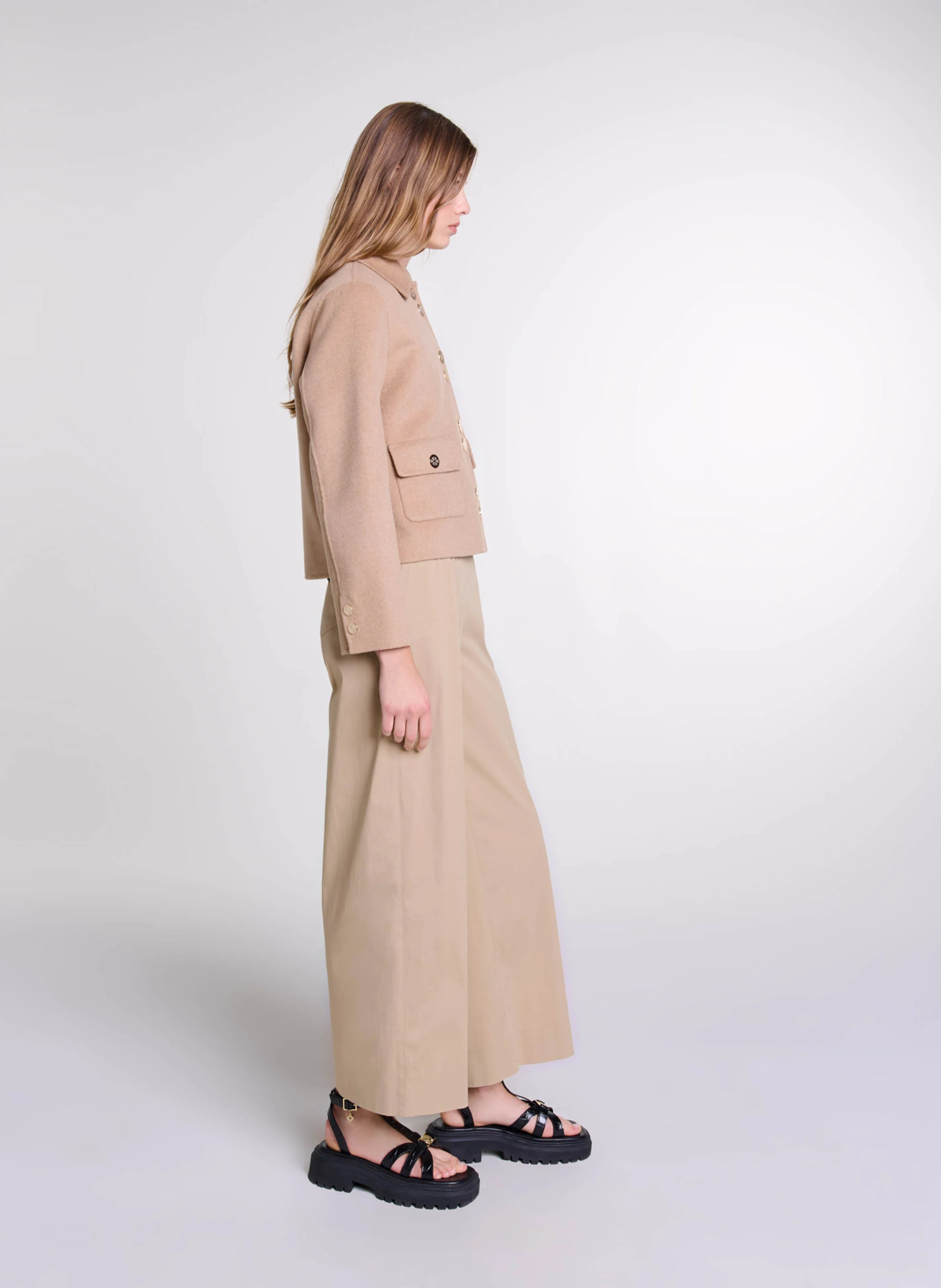 Veste col classique en laine mélangée | Beige