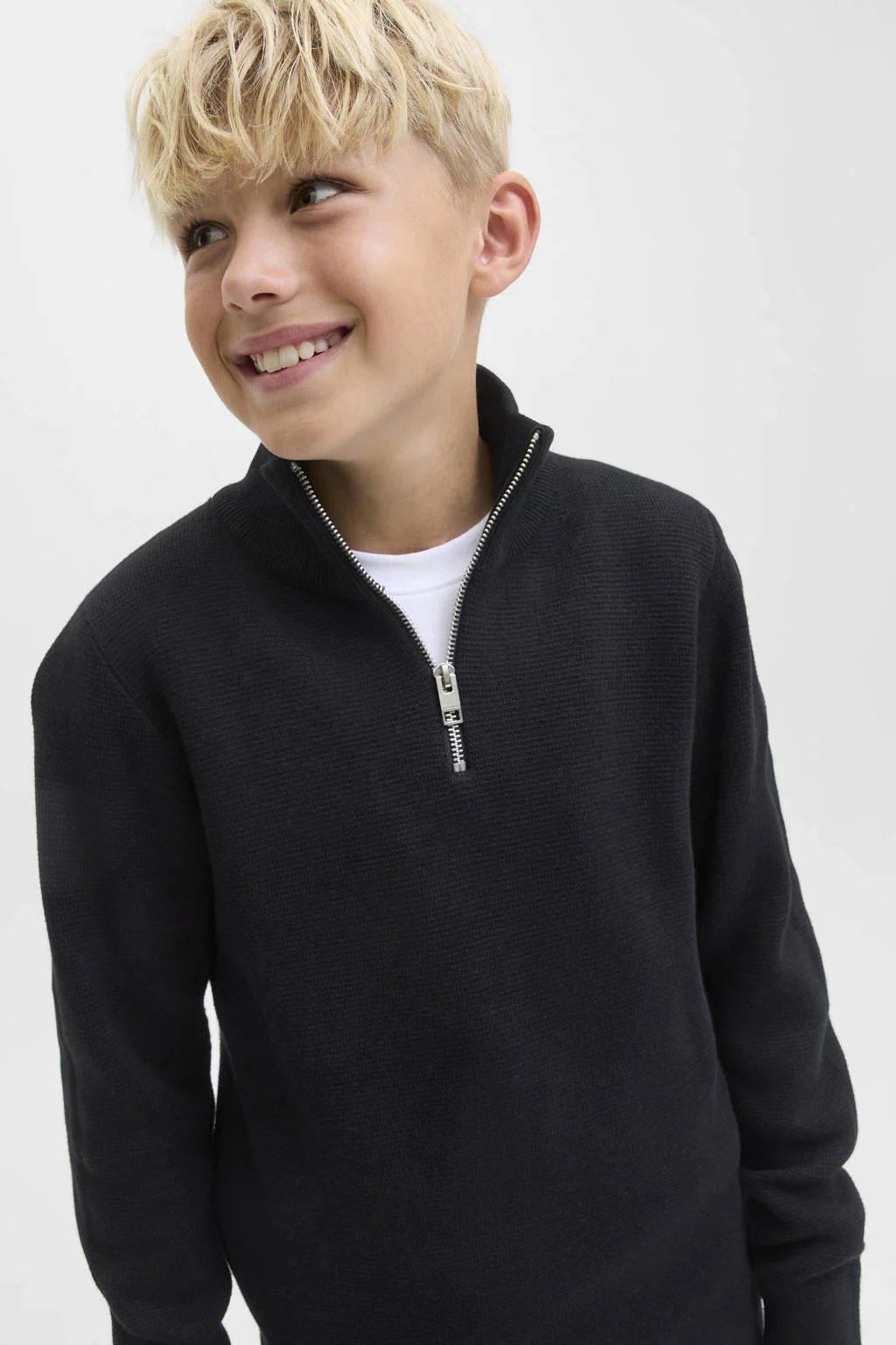 JACK & JONES JUNIOR trui fijn gebreid zwart