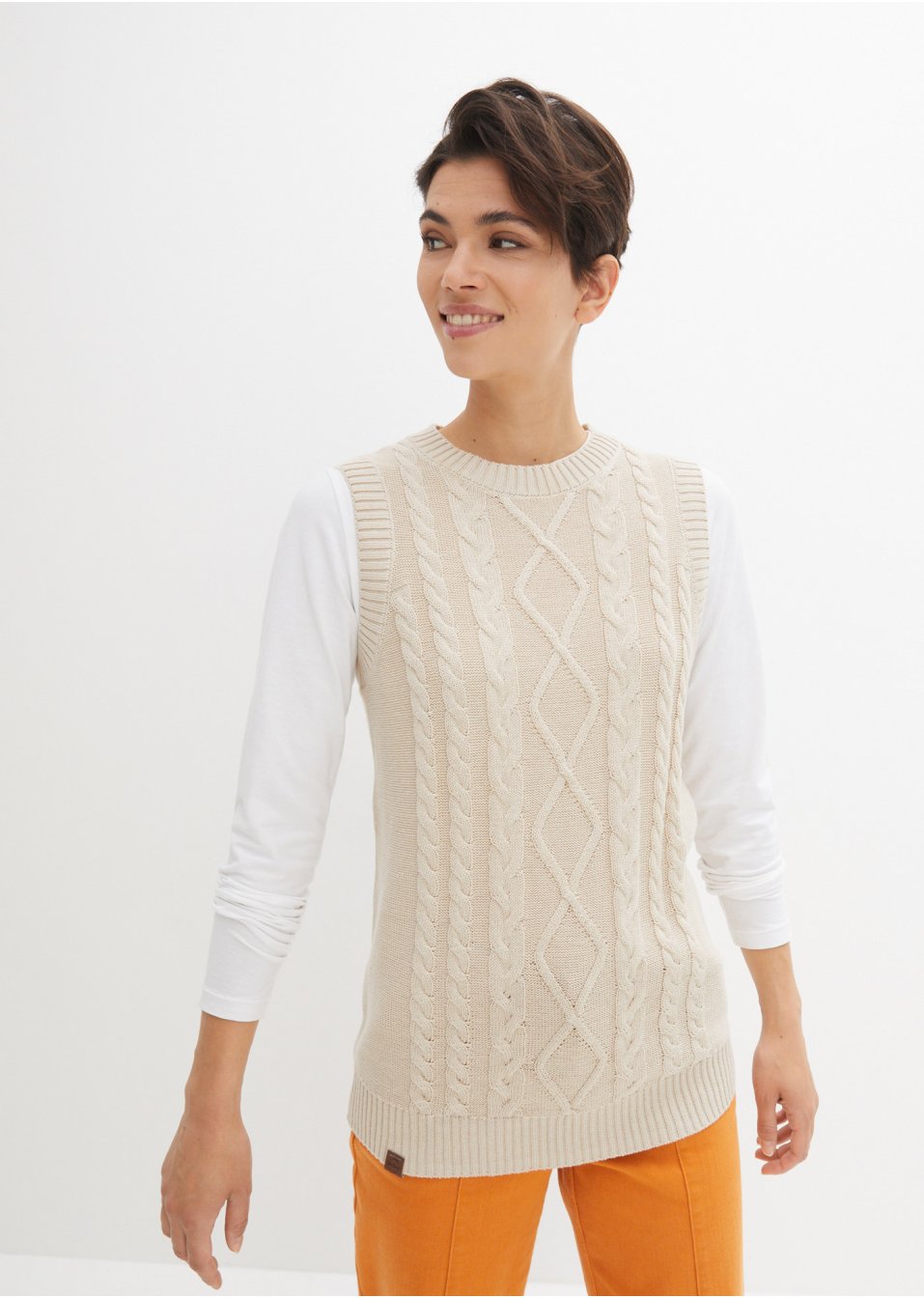 Pull sans manches en maille avec torsades