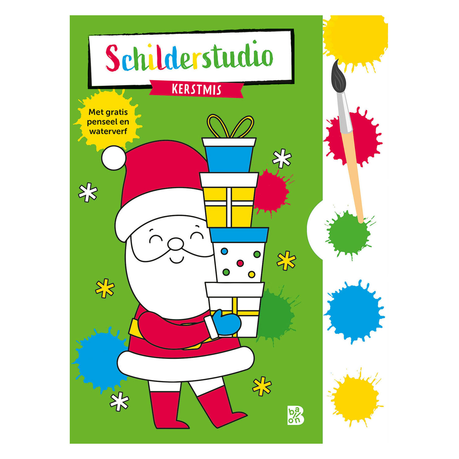 Kleurboek met verfpalet en penseel Kerstmis