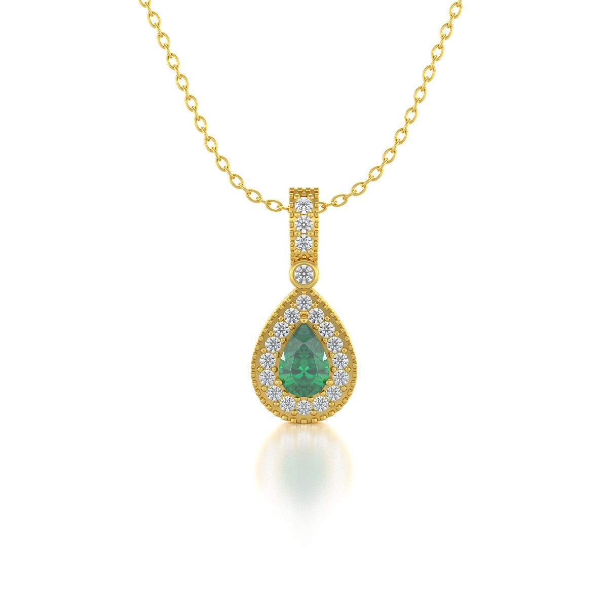 Collier Pendentif ADEN Or 585 Jaune Emeraude et Diamants Chaine Or 585 incluse 1.55grs