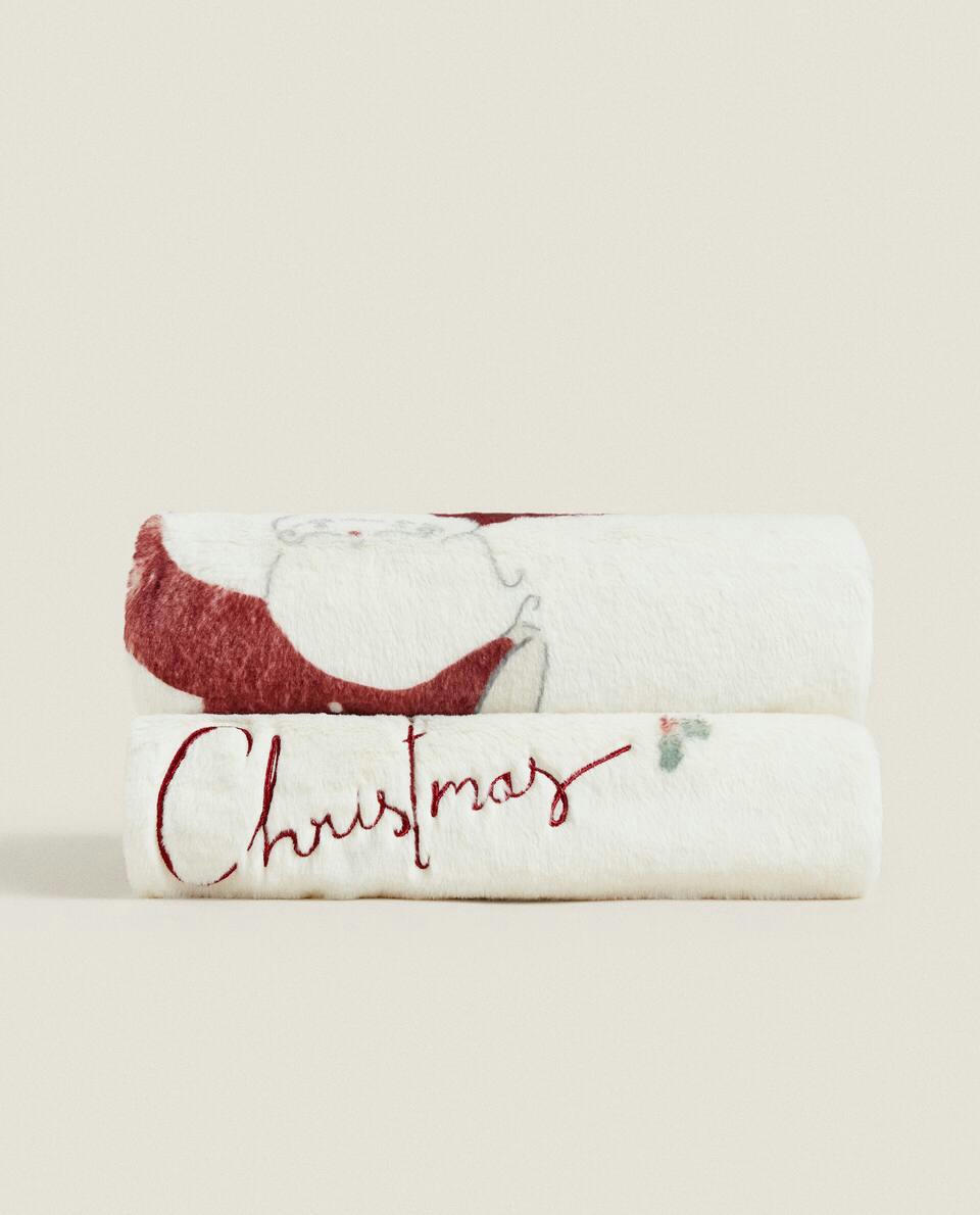 COBERTOR INFANTIL DE LÃ COM TEMA DE NATAL PARA O PAPAI NOEL