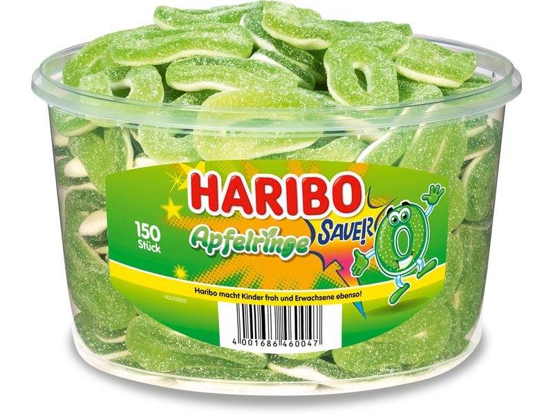 Haribo Gummibonbons Saure Apfelringe 150 Stück Fruchtgummis mit Schaumzucker