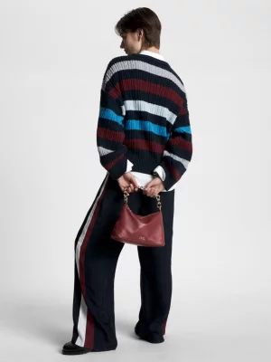 Bolsa transversal casual de couro com alça de corrente