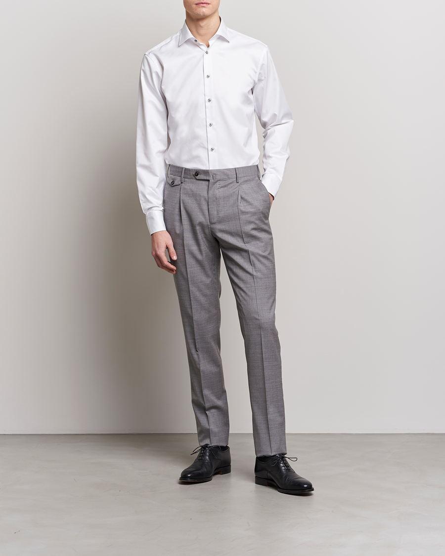 Stenströms Fitted Body Contrast Cotton Twill Shirt White