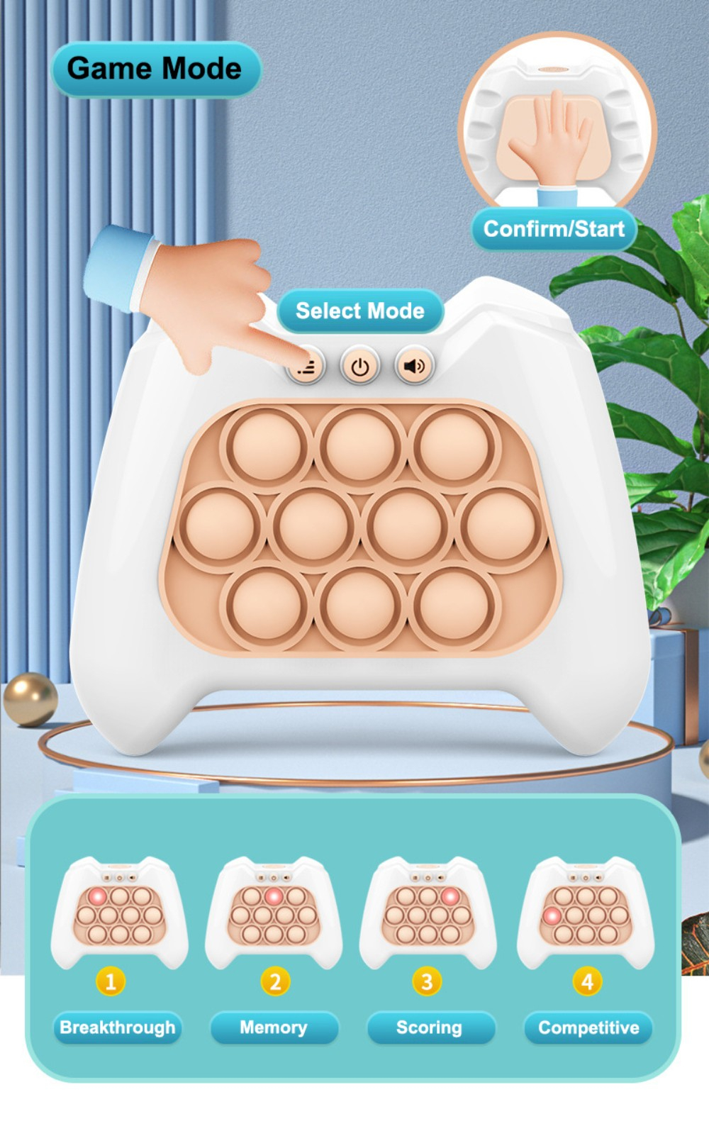Elektronisches Anti Stress Spielzeug Bubbles Pop It Fidget Spiel mit Musik (Batteriebetrieben) - Weiss / Rosa