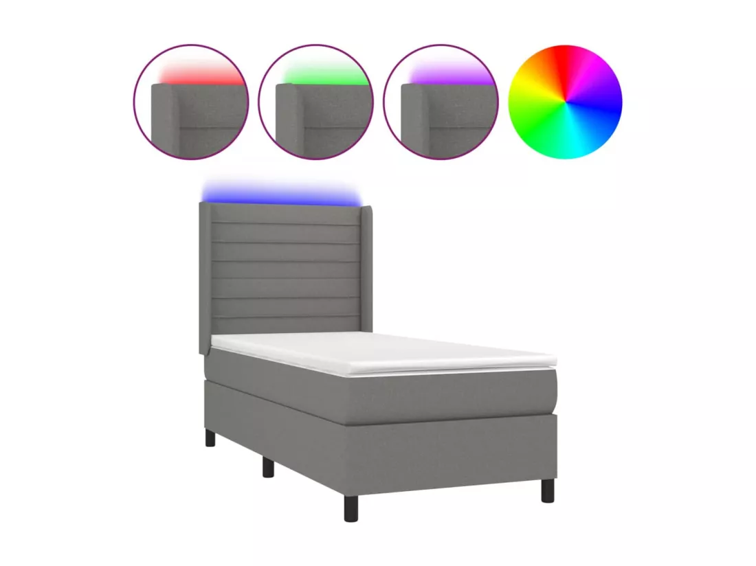 Sommier tapissier avec matelas et LED Gris foncé 90x190cm Tissu