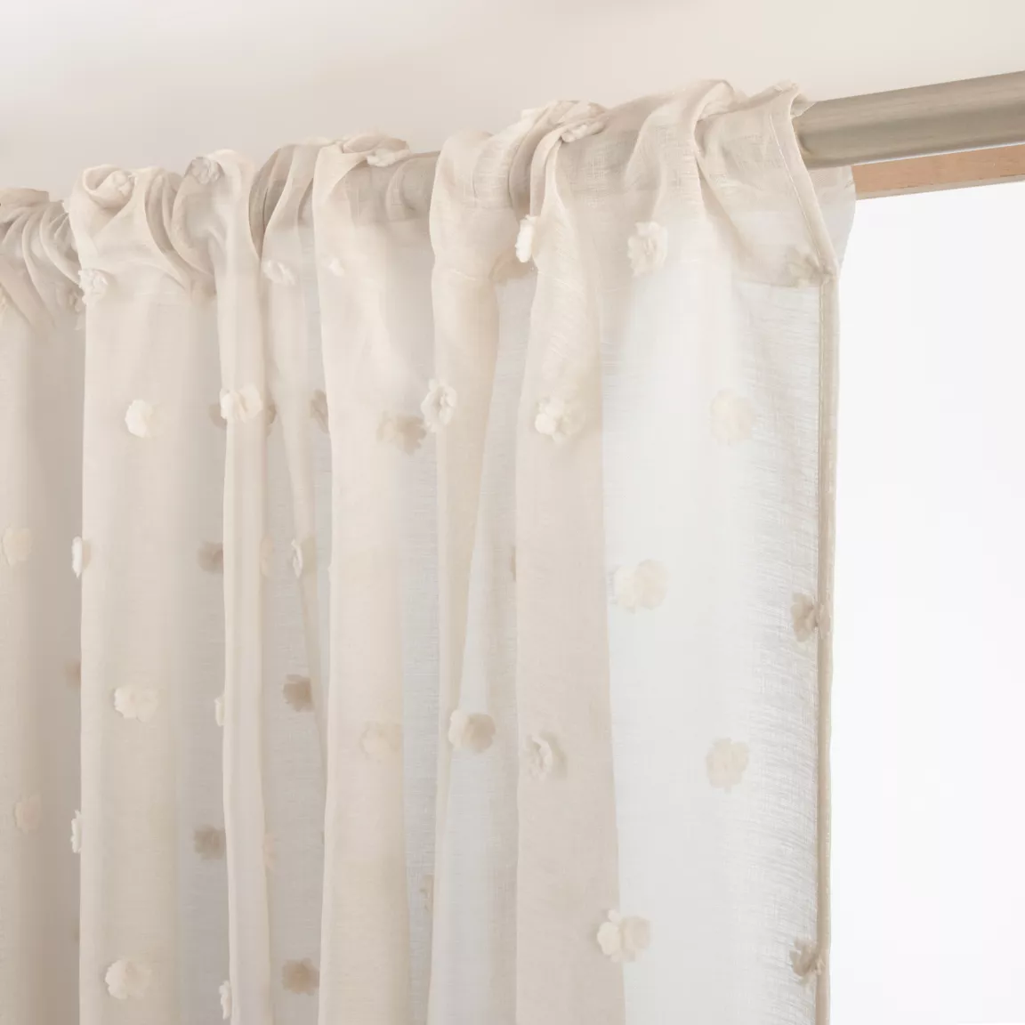 Voilage galon fronceur pompons (140 x 240 cm) Emie Beige