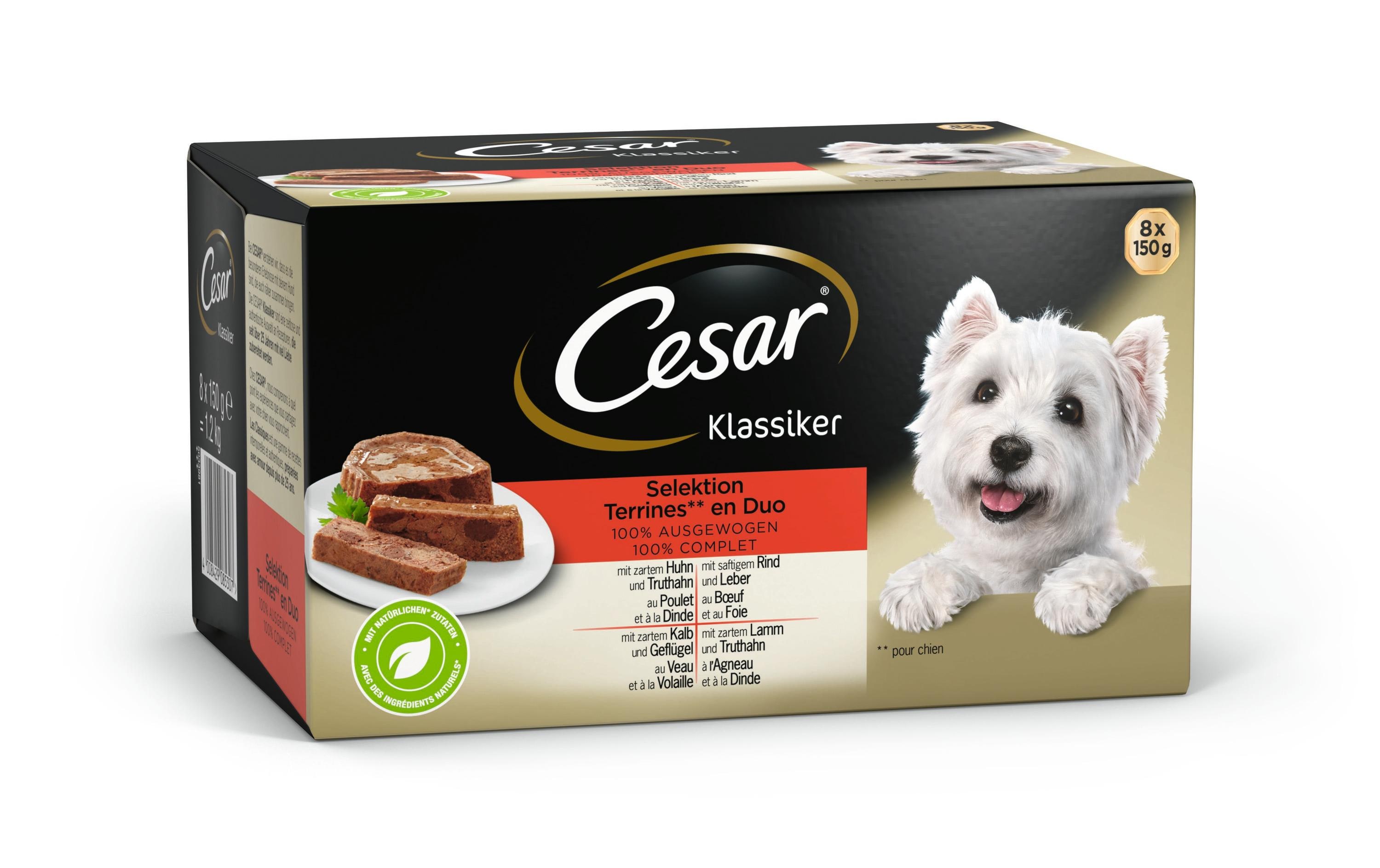 Nassfutter Klassiker Selection, 8 x 150 gCesar Hundefutter für kleine Hunde in 4 Varitäten
