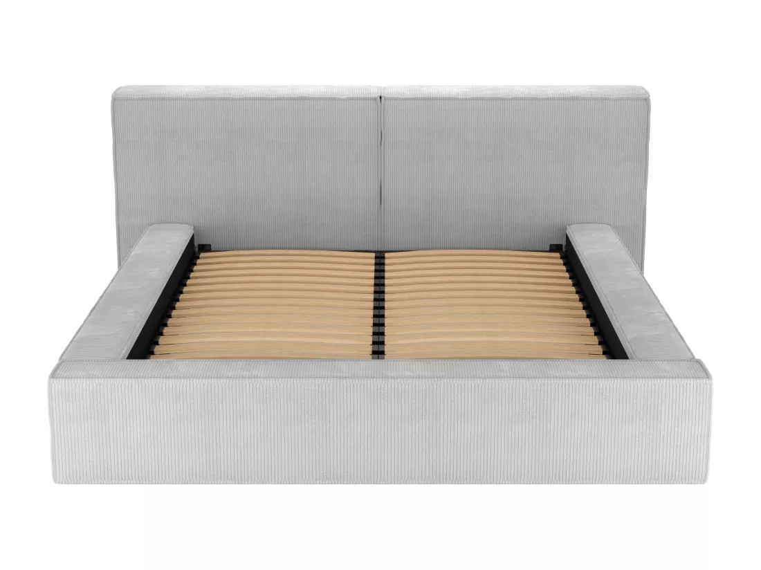 Lit coffre 200 x 200 cm - Velours côtelé - Gris clair + Matelas - TIMANO de Pascal Morabito