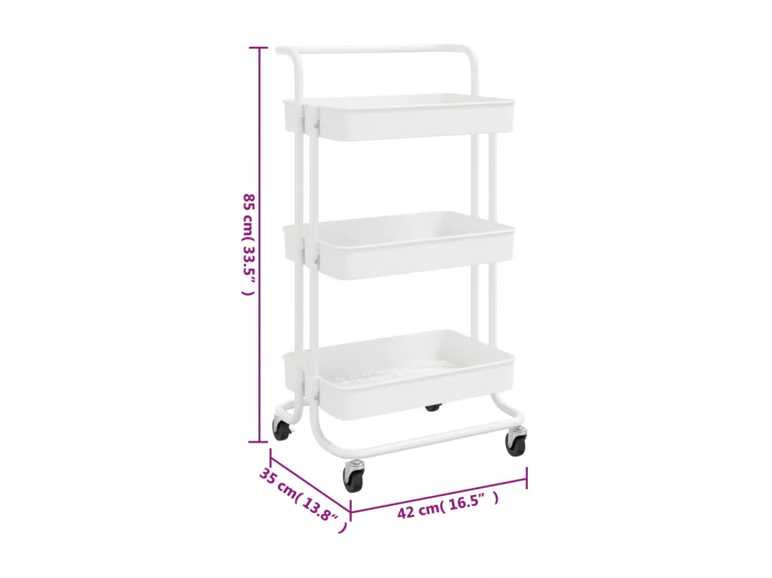Chariot de cuisine 3 niveaux Blanc 42x35x85 cm Fer et ABS