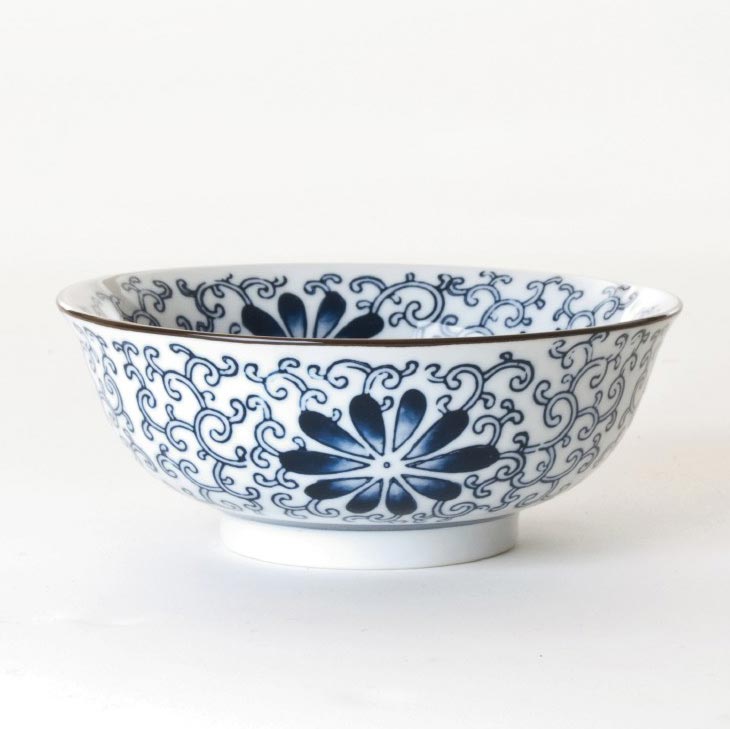 Suppenschale Blumenmuster, weiß, blau, H 6,5 cm, Ø 15,5 cm von fischer's lagerhaus